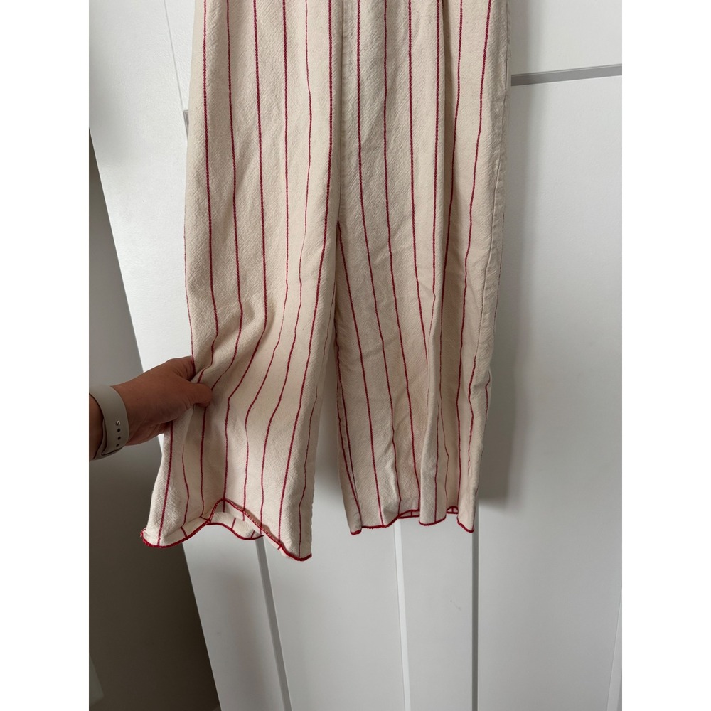 Fin & Vince Kids Red Striped Organic Cotton Smocked Wide Leg Jumpsuit Size 8/9 - Picture 3 of 7